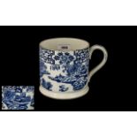Large Staffordshire Pottery Farmer's Ale Cup with blue printed 'Willow Pattern' design,