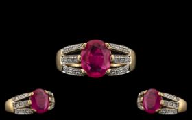 Ladies 9ct Gold Attractive Ruby and Diamond Set Dress Ring. Fully Hallmarked for 9.375.