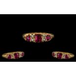 Antique Period 18ct Gold Attractive Ruby and Diamond Set Ring in a gypsy-gallery setting,