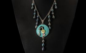 Turquoise Blue Howlite and Fresh Water Peacock Pearl Necklace,