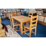 Contemporary Oak Dining Table & Four Matching Chairs. Oak table with four legs and stretcher, chairs