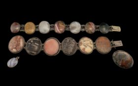 Victorian Scottish Pebble Bracelet with a Scottish Agate bracelet of similar shape and a moss Agate