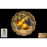 Royal Worcester Hand Painted Shaped Cabinet Plate of Fine Quality ' Fallen Fruits ' Pattern - Pears