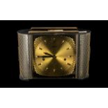 German Chiming Mantle Clock unusual glazed and fretwork case with shaped gilt dial, baton numerals.