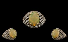 Ladies - Attractive and Pleasing 9ct Gold Opal and Diamond Set Dress Ring. Full Hallmark for 9.
