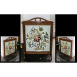 Edwardian Walnut Framed Fire Screen with a hand stitched embroidered panel depicting flowers,