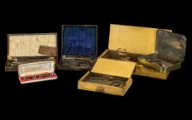 Watchmaker's and Clockmaker's Tools box containing a mixed collection of dies, hand tools, bits,