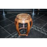 Antique Chinese Barrel Stool of fine quality, with a burr-mulberry top, supported on five shaped