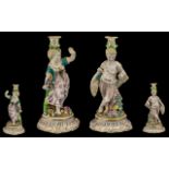 Meissen Style Late 19th Century Pair of Hand Painted Soft Paste Porcelain Figural Candlesticks. c.