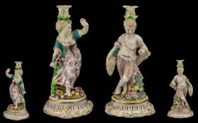 Meissen Style Late 19th Century Pair of Hand Painted Soft Paste Porcelain Figural Candlesticks. c.