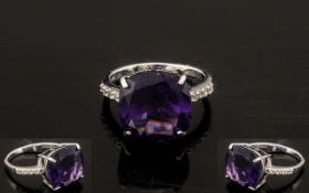 Amethyst Solitaire Ring, the 9ct square cushion cut amethyst, of a rich Royal purple colour,
