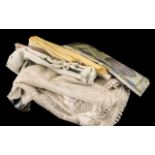 Bag of Linen Tablecloths including napkins, crochet tablecloth, lace tablecloth, embroidered linen,