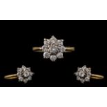 18ct Yellow Gold - Attractive Diamond Set Cluster Ring - Flowerhead Setting. Marked 18ct to Interior