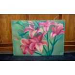 Large Oil on Canvas of Orange Lilies by