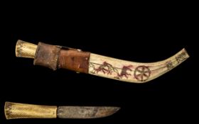 Antique Inuit Antler Horn Dagger and She