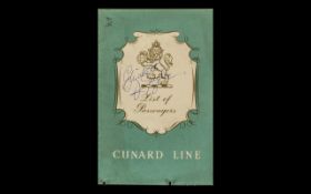 Elizabeth Taylor Autograph on Cunard Lin