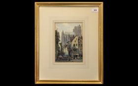 Watercolour by James W Milliken, born Liverpool (1887-1930), depicting a street in Abbeyville,