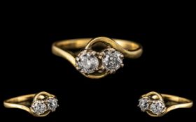 18ct Diamond Crossover Ring. Yellow gold shank, each stone approx. 0.25 ct. Ring size O.