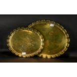 Pair of Brass Oval Arts & Crafts Trays, with beaten fluted edges.