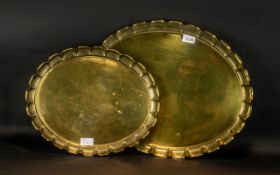 Pair of Brass Oval Arts & Crafts Trays, with beaten fluted edges.