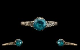 18ct Aquamarine & Diamond Set Ring in White Gold. Aquamarine stone approx.