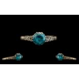 18ct Aquamarine & Diamond Set Ring in White Gold. Aquamarine stone approx.