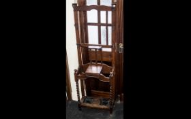 Early 20th Century Oak Barley Twist Hall Stand, typical form with glove compartment, hooks,