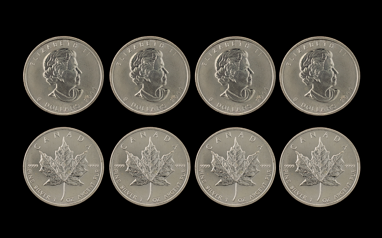 Canada - Maple Leaf Collection of ( 4 ) 5 Dollar Fine Silver One Oz Coins. Each .