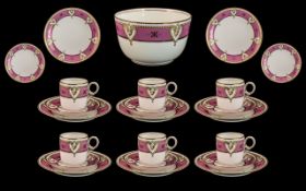 Victorian Porcelain Coffee Service Painted Roses, Stylised Heart Shaped Gilt Borders,