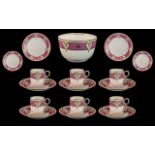 Victorian Porcelain Coffee Service Painted Roses, Stylised Heart Shaped Gilt Borders,