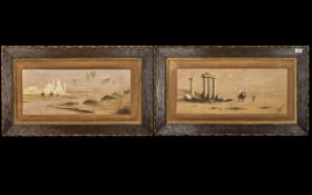 Pair of Watercolours on Parchment Depicting Scenes of the Desert.