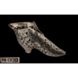 Victorian Period - Novelty And Superb Sterling Silver Life- Size Ladies Shoe with Open-Work Floral