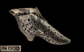 Victorian Period - Novelty And Superb Sterling Silver Life- Size Ladies Shoe with Open-Work Floral