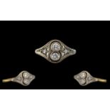 Art Deco Period 18ct Gold and Platinum Two Stone Diamond Set Ring.