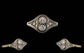 Art Deco Period 18ct Gold and Platinum Two Stone Diamond Set Ring.