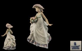 Lladro - Hand Painted Porcelain Figurine ' Care Free ' Girl with Basket of Flowers. Model No 5790.