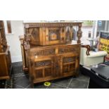 Mid 20th Century Oak Court Cupboard, typical form, Jacobean style, turned and carved supports.