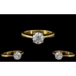 Contemporary Designed 18ct Gold - Good Quality Single Stone Diamond Set Ring.