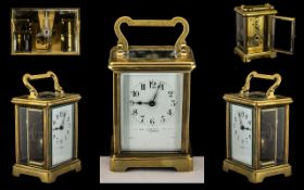 Goldsmiths and Silversmiths Company Signed Late 19th Century Brass Carriage Clock of Solid and