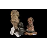 Antique Miniature Terracotta Bust of Seneca, small bronze bust of Isaac Newton and a small,
