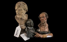 Antique Miniature Terracotta Bust of Seneca, small bronze bust of Isaac Newton and a small,