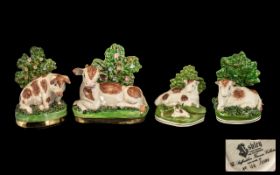 Staffordshire Ashley Farm Animal Figures comprising a cow, a pig, a sheep and a lamb.