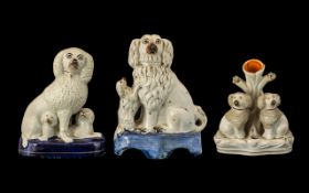 Staffordshire - Scarce Collection of Mid 19th Century Hand Painted King Charles Poodle Figures ( 3