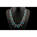 Swiss Blue Colour Crystal and White Crystal Necklace and Earrings Set,