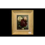 Oil Painting on Board of Three Roses in a Vase, finely detailed,
