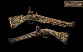 Pair of Antique 18th Century Middle Eastern Ottoman 'Blunderbuss' Flintlock Pistols.
