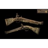 Pair of Antique 18th Century Middle Eastern Ottoman 'Blunderbuss' Flintlock Pistols.