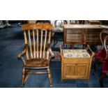 Antique Lancashire Slat-backed Stained Beech Rocking Chair on rockers, circa 1880s,