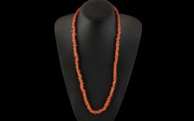 Vintage Coral Necklace. Coral necklace in natural form, 26" in length. Please see images.