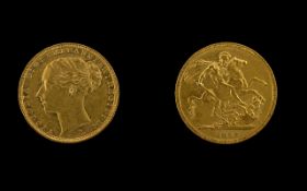 Queen Victoria Young Head - St George 22ct Gold Full Sovereign - Date 1884.